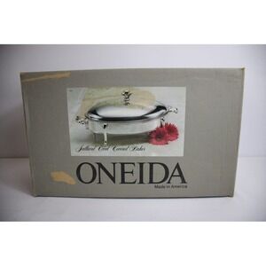NEW ONEIDA JULLIARD OVAL COVERED BAKER 2QT W/GLASS LIN SERVING BOWL WITH LID